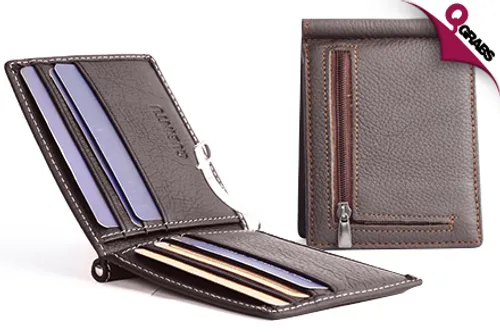 From QR39 Keep your Money Safe with a Brown Bi-fold Leather Money Clip & Card Wallet! (Up to QR138 Value)
